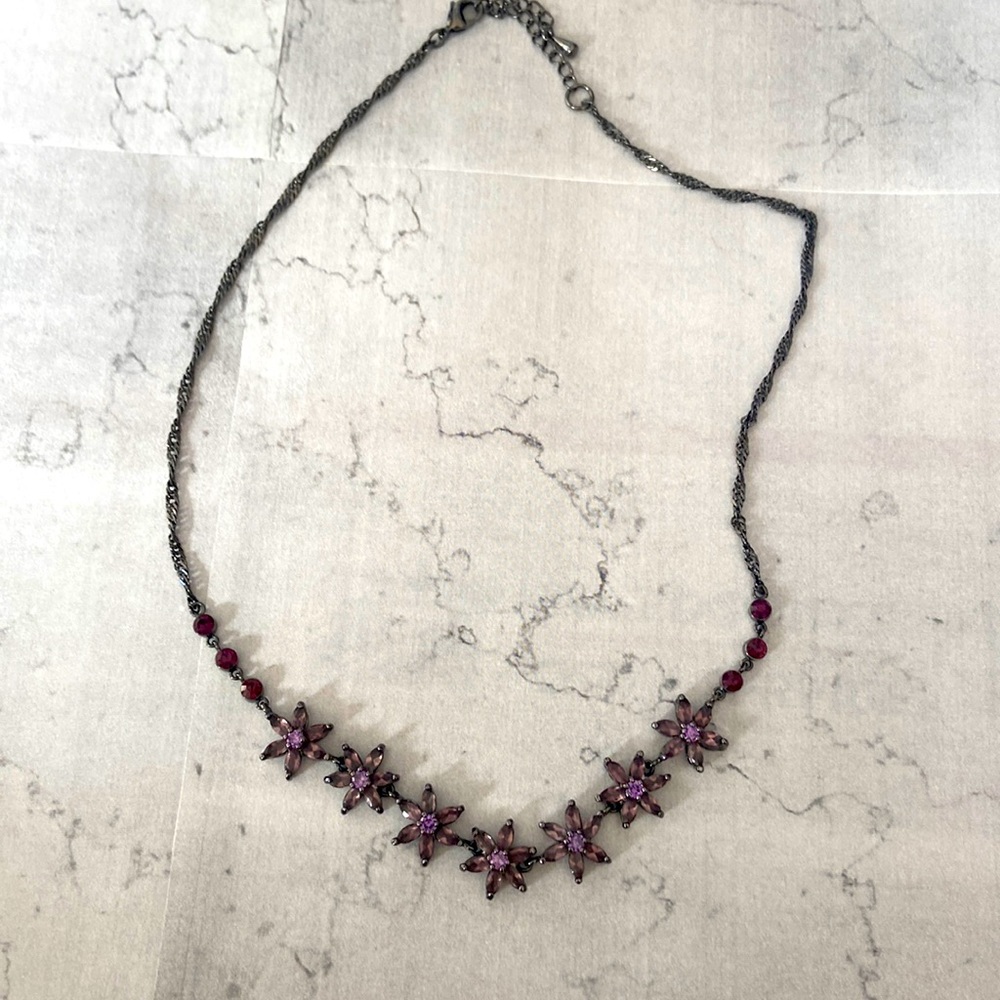 Floral Purple stone necklace with adjustable clasp
